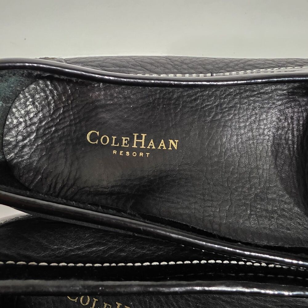 Cole Haan Black Patent & Leather Loafers with White Stitching - Picture 4 of 11